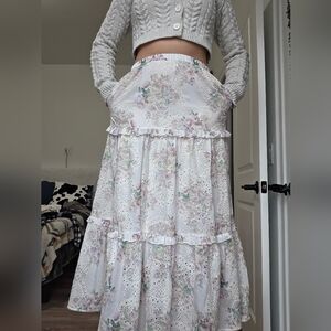 Solitaire Cream and Purple Floral Maxi Skirt